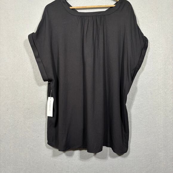 New Liz Claiborne Black Blouse 3X V-Neck Short Sleeve Plus Minimalist Timeless - Picture 2 of 7